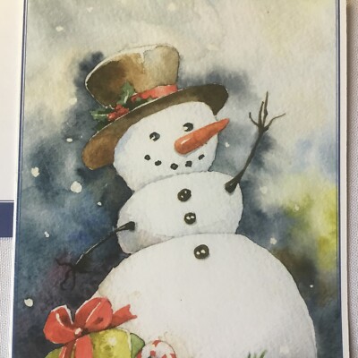 Christmas Greeting Card Snowman watercolor env New!