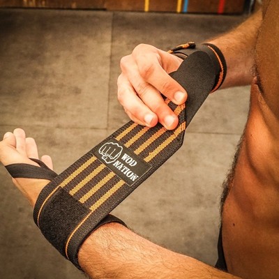 Professional Wrist Wraps & Straps for Gym & Weightlifting (12 inch) Black/Orange