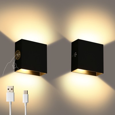 Lightess 2Pcs Wall Lights Dimmable Rechargeable Wall Light Touch Up Down Wall