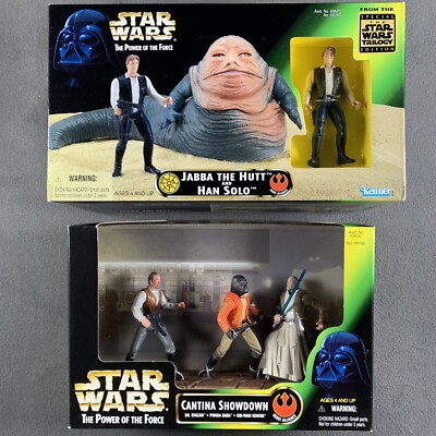 Lot of 2: Jabba Han Solo Cantina Showdown STAR WARS POWER OF THE FORCE (Kenner)