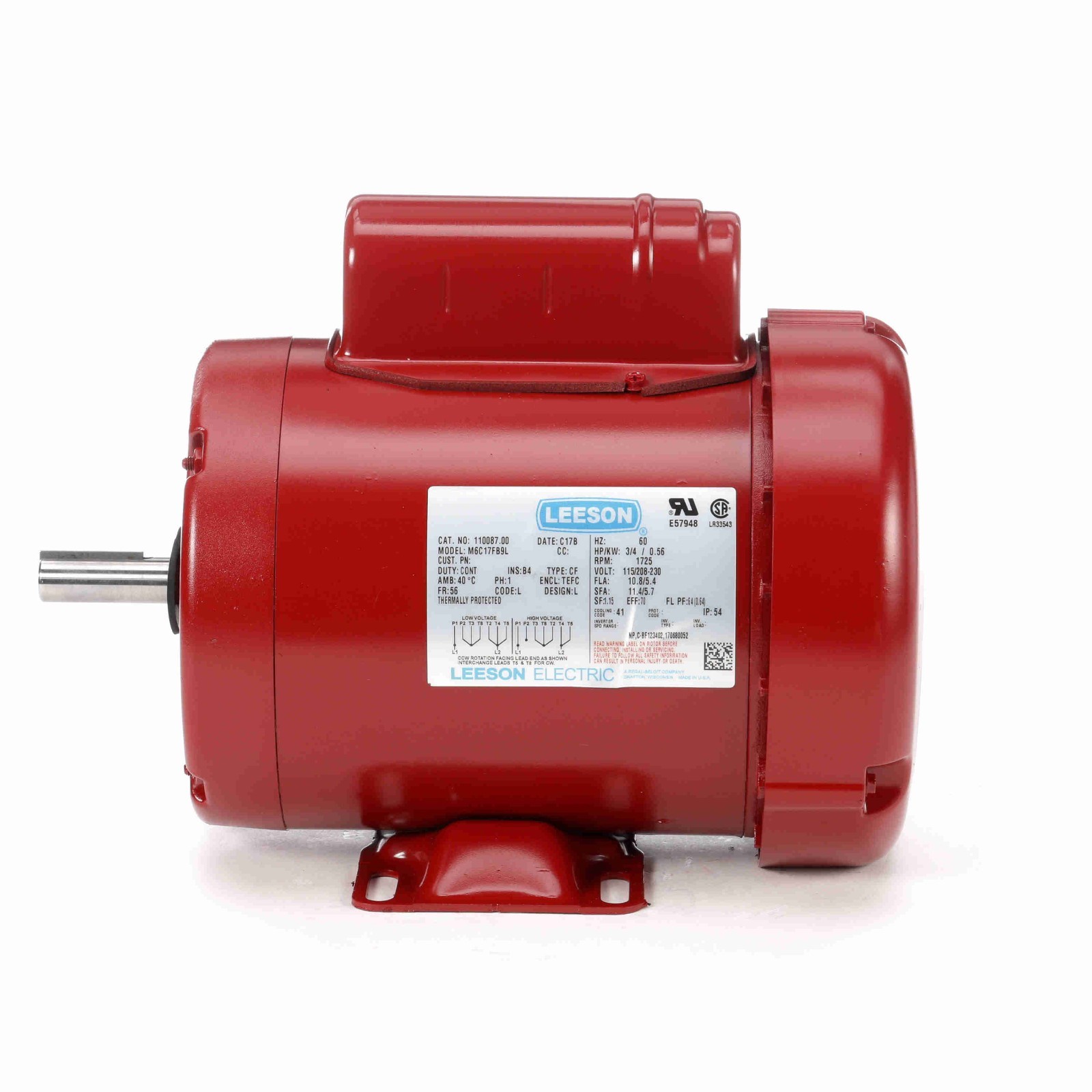 WITH BASE 3//4HP 3450 RPM 56C//TEFC AC MOTOR 115V//208-230V 1PH