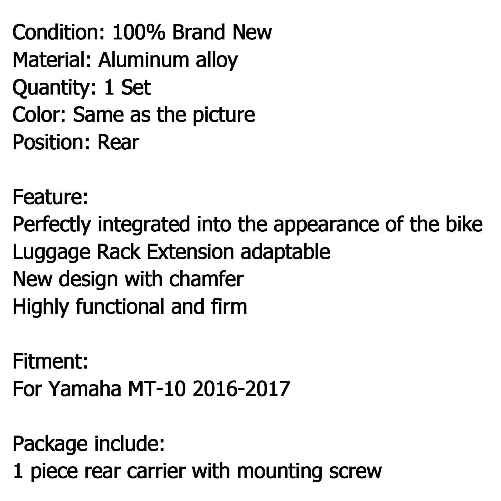 Black Luggage Rack Rear Carrier Plate kit For Yamaha MT-10 2016-2020