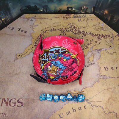 Ramen Dragon Dice Tray, Portable D&D Dice Mat, Neoprene Foldable rolling tray
