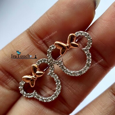 1 Ct Round Lab Created Diamond Mickey Mouse Stud Earrings 14K White Gold Finish