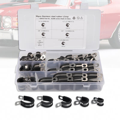 Stainless Steel Cable Clamps Assortment Set Rubber Cushion Insulated Clamp 50Pcs