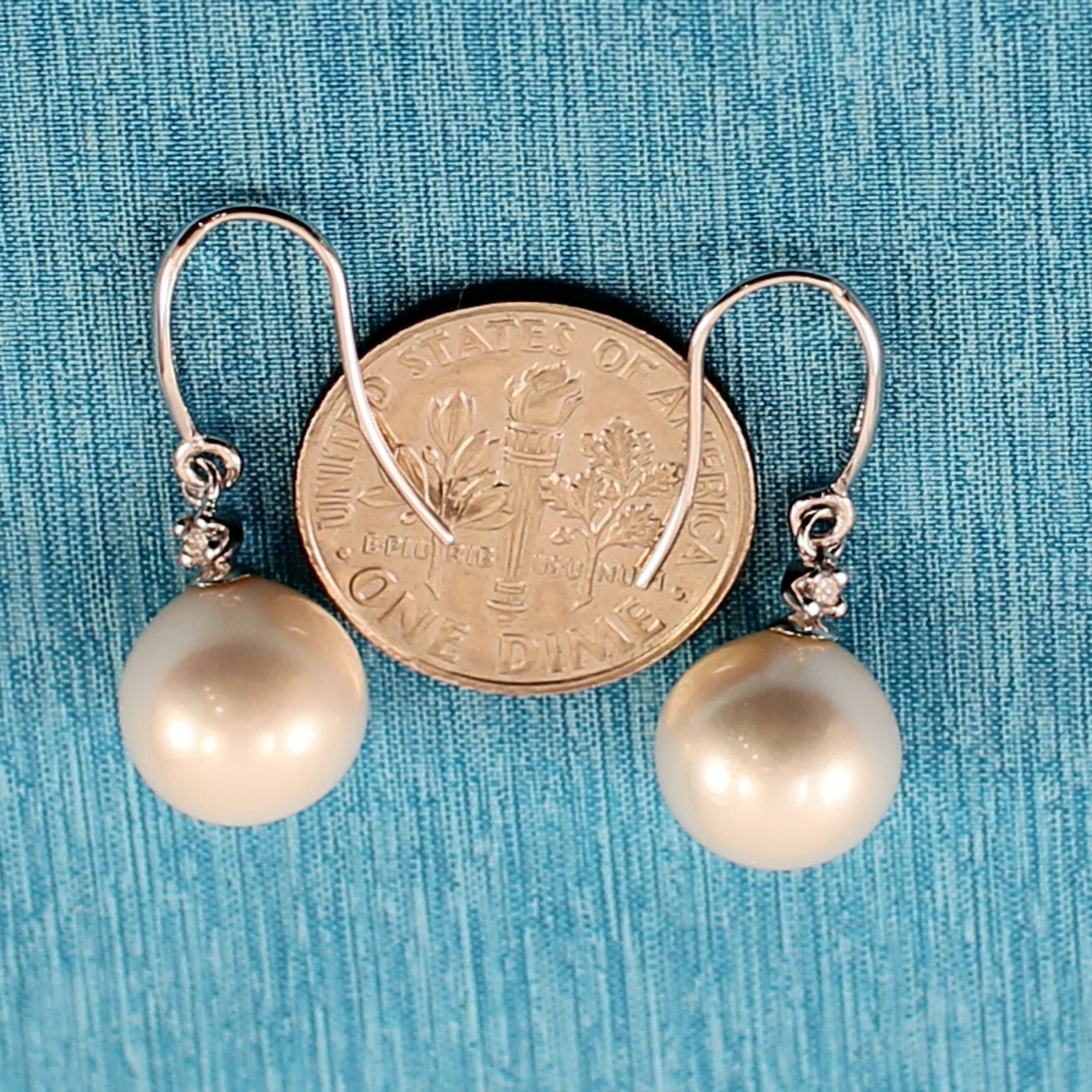 Pre-owned The Pearl Jewelers 14kt White Solid Gold Diamond; Aaa White Cultured Pearl Hook Earrings Tpj In White Cream