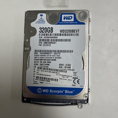 Western Digital Scorpio Blue 320GB 5.4k SFF 2.5  SATA hard drive WD3200BEVT