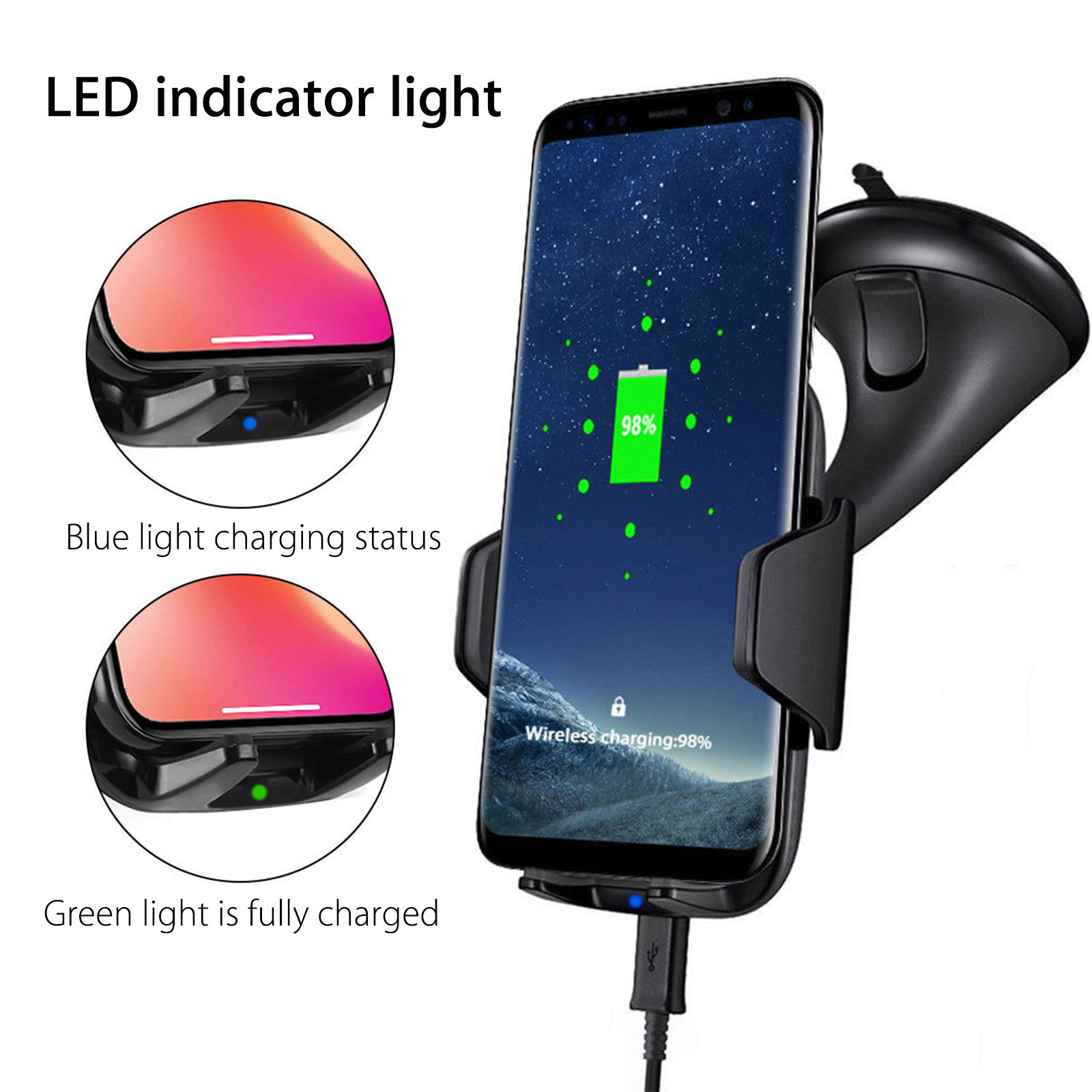 15W Quick One Touch Qi Wireless Fast Charge Dashboard and Windshield Car Mount