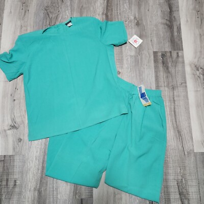 Lory AM Casual Womens Pant Suit L Aqua Multi Piece Blue Poly Rayon Vintage NWT