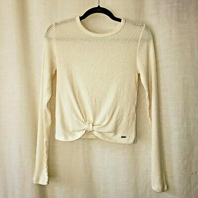 Girls Size Medium Hollister Sweater Top Cream Knot Front Twist Long Sleeve #C318