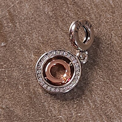 Genuine Pandora Rotatable Round Halo Insert Heart Dangle Sterling Silver Charm