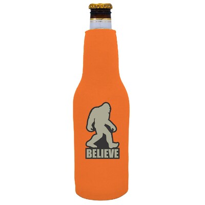 Bigfoot Believe Beer Bottle Coolie, Neoprene ; Optional Bottle Opener