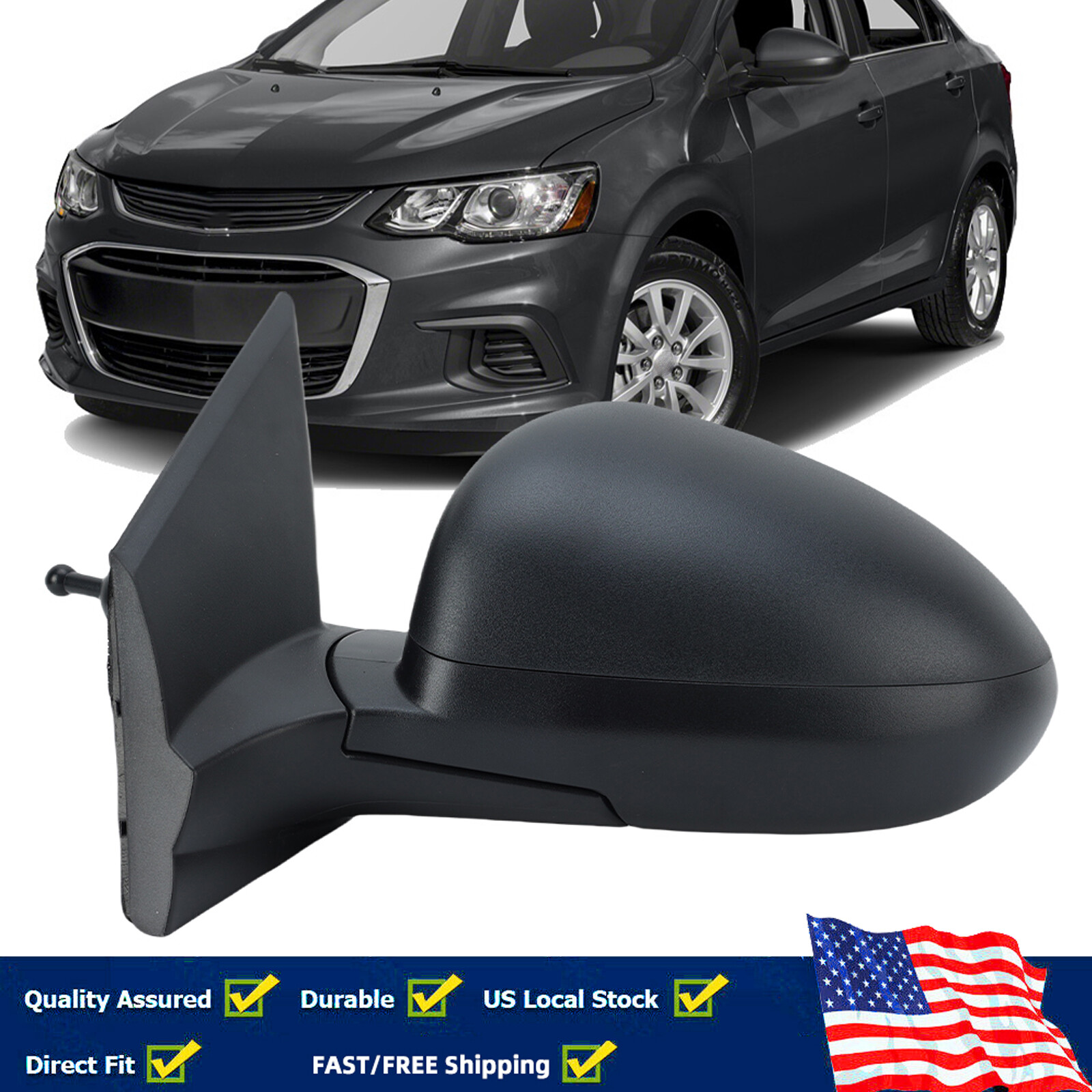 Текстурированное боковое зеркало для Chevrolet Sonic 2012-2018 Правое, откидывающееся вручную, поддающееся покраске