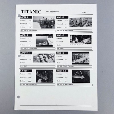 Titanic AW Sequence VFX Report Shots AW036–AW050 Production Used Original