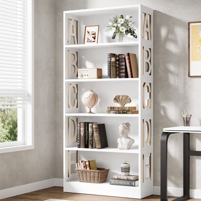 Tribesigns 70.87-Inch Tall White Bookshelf, 5-Tier Wood Bookcase Display Rack