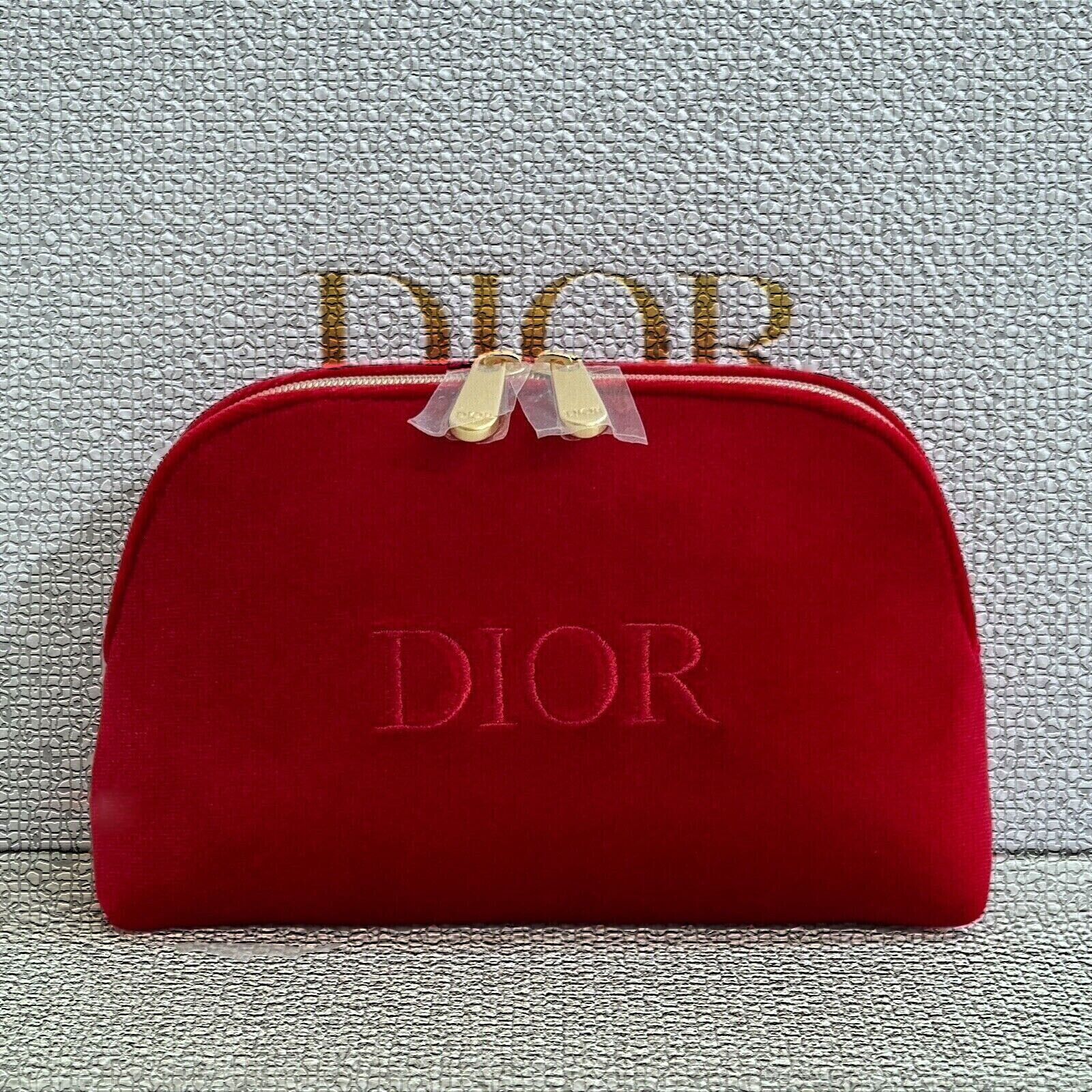 Christian Dior Red Velvet Double Zipper Travel Cosmetic Christian Dior Red Velvet Double Zipper Travel Cosmetic