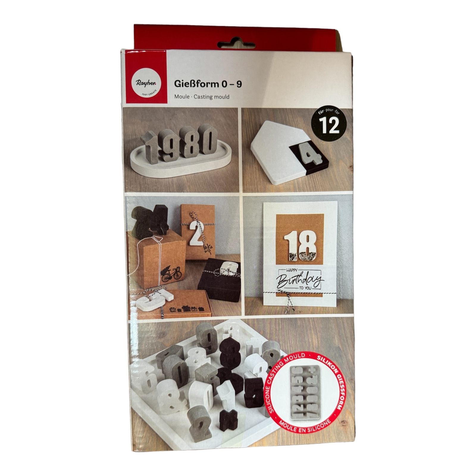 Rayher Silikon Gießform Zahlen 0-9, 14,5x26x2,5cm, 12 Formen