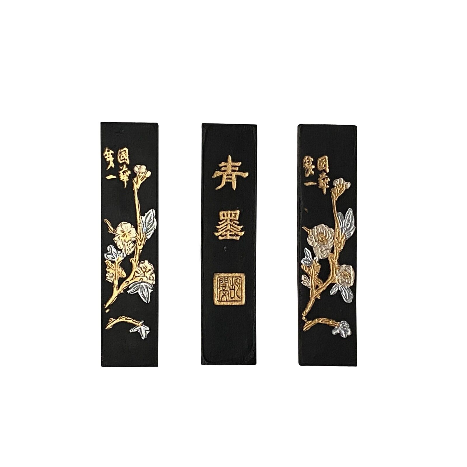 3 Pcs Chinese Calligraphic Black Ink Sticks w Silver Color Flower Characters ws3152S 3 Pcs Chinese Calligraphic Black Ink Sticks w Silver Color Flower Characters ws3152S