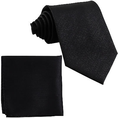New Men's Polyester Glitters Neck Tie necktie and Pocket Square Hankie Set Black