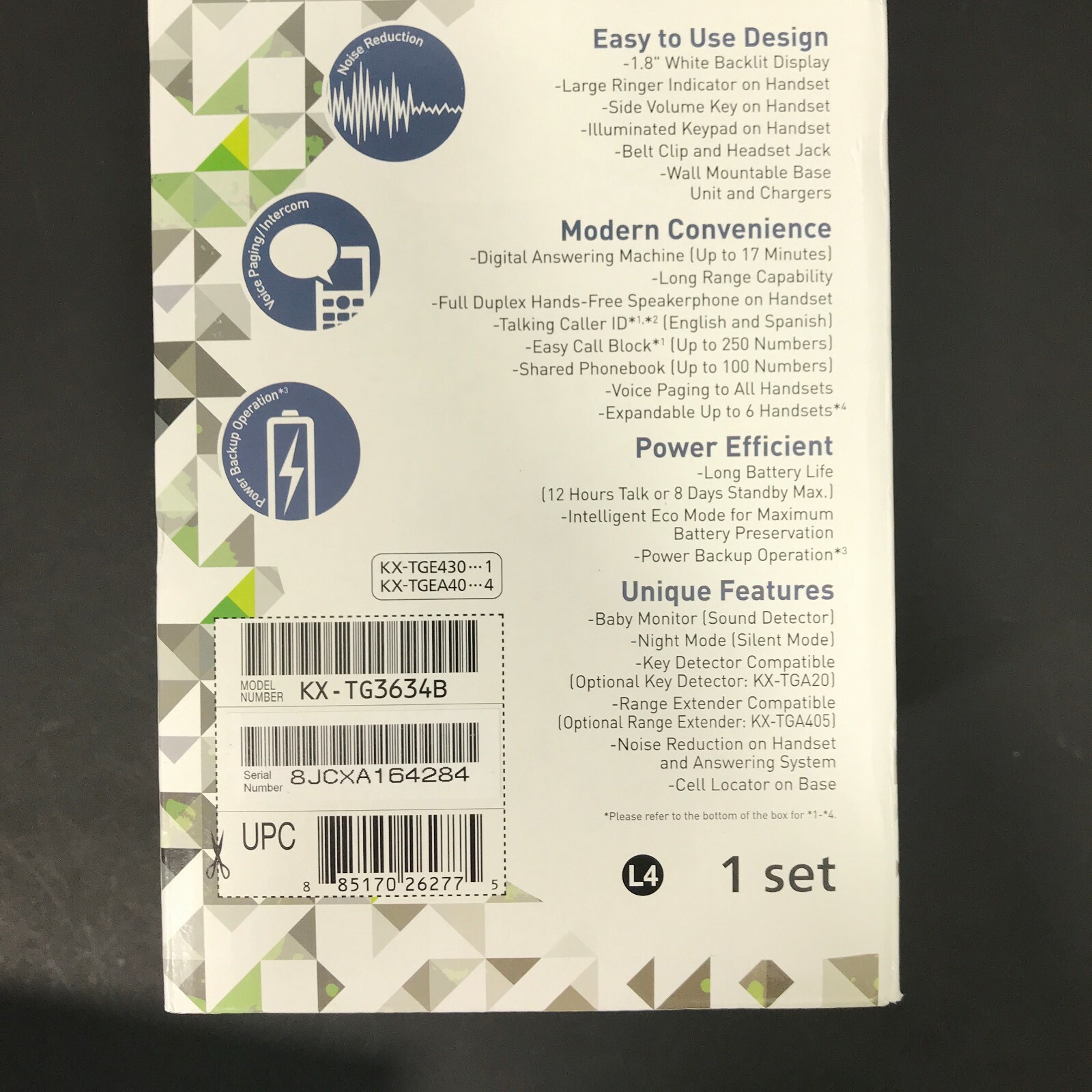 Panasonic KX-TG3634 Cordless Telephone 4 Handsets with Digital Answering Machine