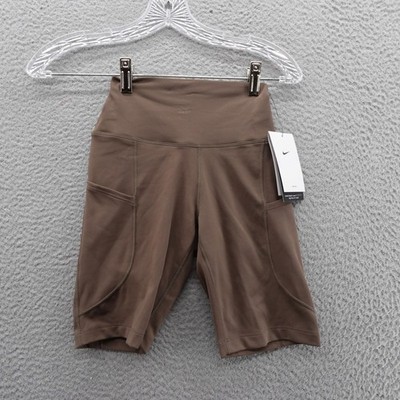 Nike One High Waist 8in Biker Shorts XS Brown Womens Dri-FIT Pockets NWT
