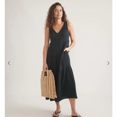Marine Layer Corinne Double Cloth Maxi Dress Black Medium NWT