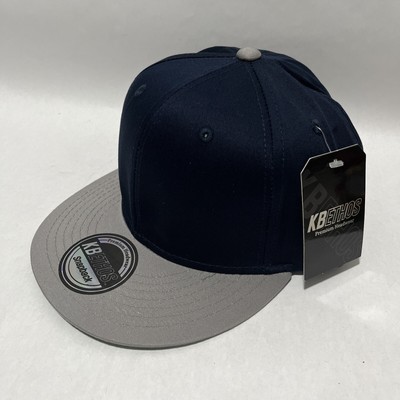 KB Ethos Vintage Snapback Hat - Blue & Gray - Premium Headwear Green Brim - NWT