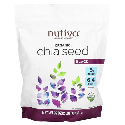 Nutiva Organic Chia Seed Black 32 унции 907 г B Corp, без глютена, кошерный, без ГМО,