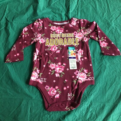 NWT Garanimals Maroon Floral Long Sleeve  Busy Being Adorable  1 Piece 12 Months
