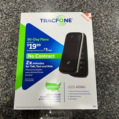Alcatel OneTouch A206G - Black (TracFone) Prepaid 3G GSM Camera Flip Cell Phone