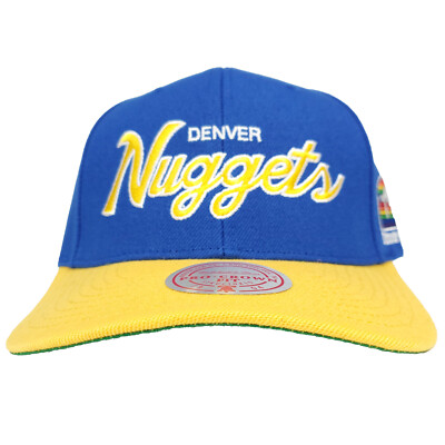 Denver Nuggets Mitchell & Ness NBA Pro Fit Snapback Hat Cap Script Logo Blue NWT