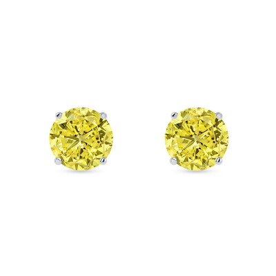 Pre-owned Shine Brite With A Diamond 5.50 Ct Round Cut Canary Earrings Studs Solid 14k White Gold Push Back Basket