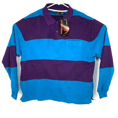 Vintage Dunlop Actionwear Mens Long Sleeve Acrylic Polo Shirt XL Color Block NWT