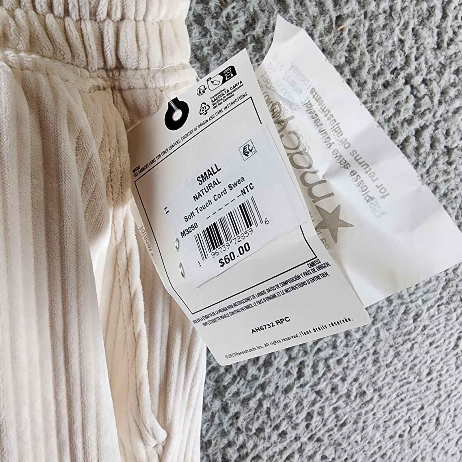 Champion Soft Touch Cord Drawstring-Waist Pants Women's S Natural Side Pockets - Picture 5 of 15
