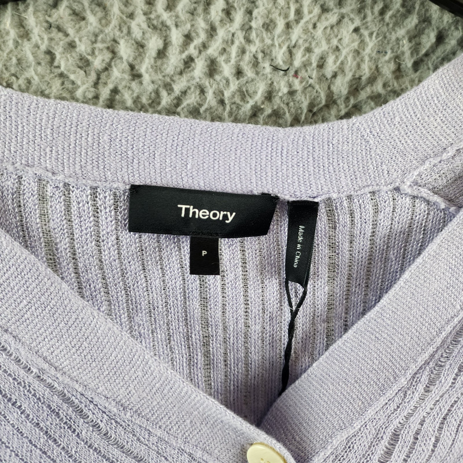 Theory Cropped Cardigan Women's P Soft Iris V-Neck Linen Blend Button Front L/S - Picture 5 of 14