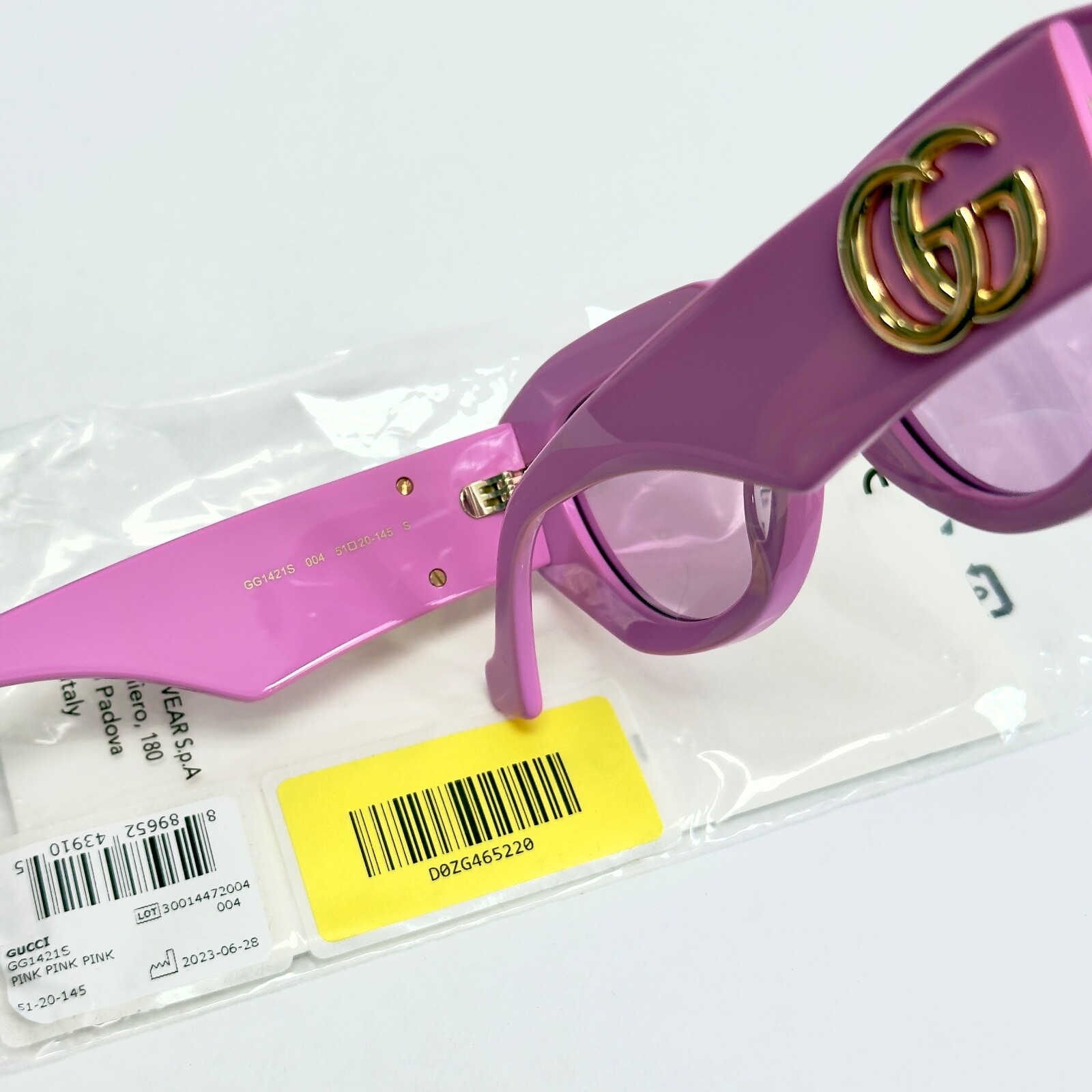Pre-owned Gucci Pink 1421 Geometric Gold Logo Gg1421s Runway Sunglasses 004 Authentic