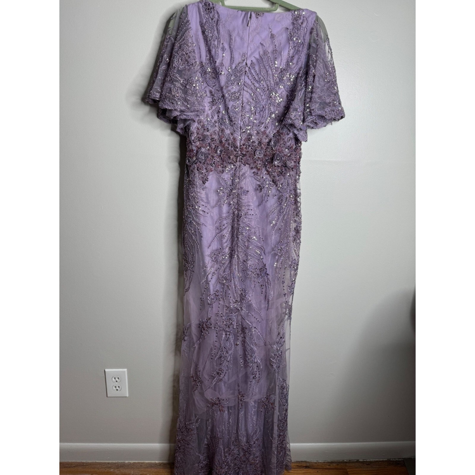 Pre-owned Mac Duggal Vintage Lilac Flutter Sleeve Evening Gown Maxi Dress Size 8 67493 In Purple