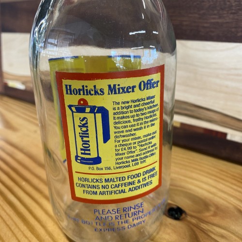 Express Dairy Advertising Glass Milk Bottle Horlicks Malted Drink Pint 568ml UK