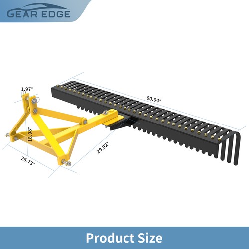 3 Pt Rock Rake 60'' Landscape Soil Gravel Lawn for Cat 1 Campact Tractor Heavy