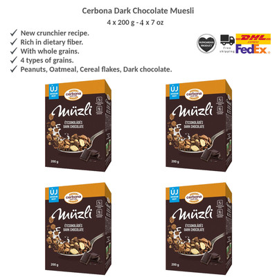 Cerbona Dark Chocolate Muesli with Peanuts, Oatmeal, Cereal Flakes - 200g x 4