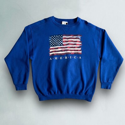 Vintage Puma Sweatshirt American Flag 90s Blue Mens XL Crewneck Pullover USA