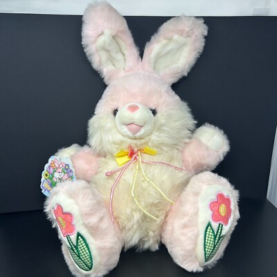 Dan Dee Hoppy Hopster Pink Bunny Rabbit Plush  Flower Feet Large Stuffed Animal
