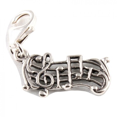 Music Score 925 Sterling Silver Clip On Charms - Soldered On Clasp