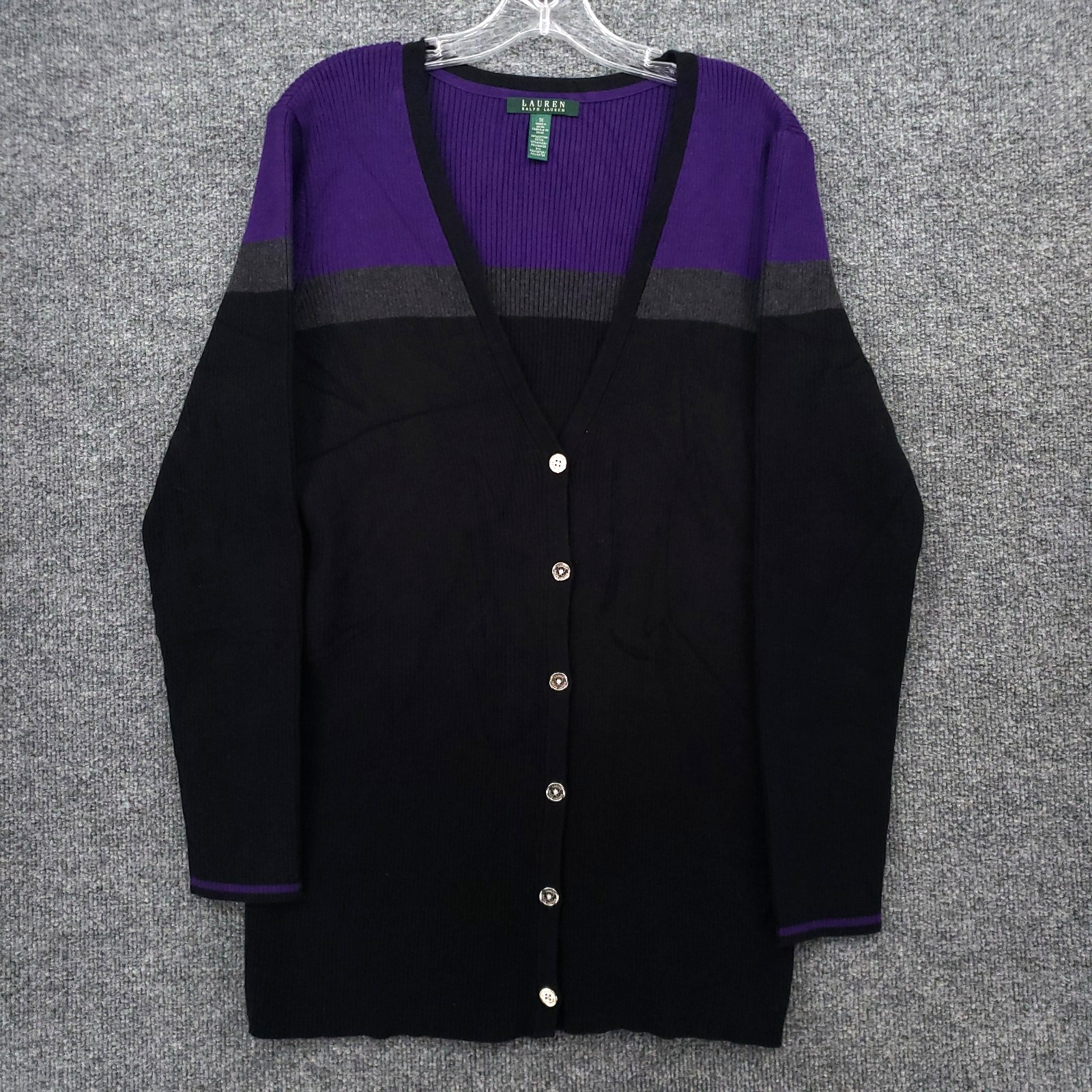 LRL Ralph Lauren Cardigan Womens 1X Plus Black Long Sleeve Tunic Ribbed Sweater