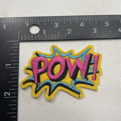 Cartoon Comic Style Caption Pink Letter POW Patch 001M