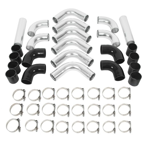 12Pc Universal 2.5" Intercooler Piping Kit +T-Bolt Clamps + Blk Silicone Coupler