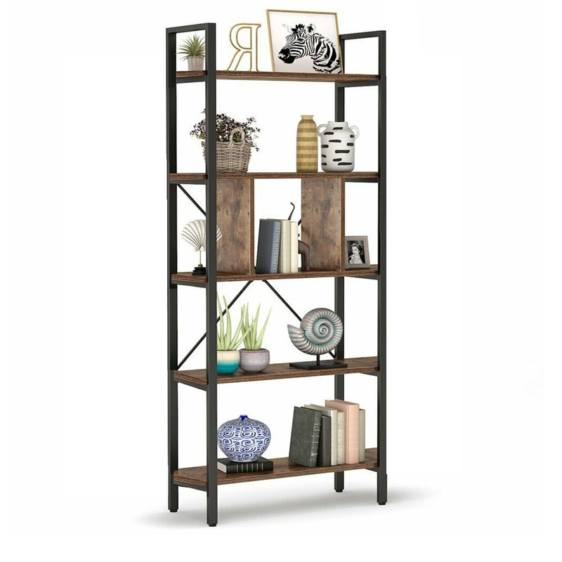 5-Tier Bookshelf Display Rack Vintage Industrial Bookcase and Storage Shelf