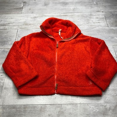 FP Movement Hit The Slopes Fleece Jacket Womens XS Red Orange Sherpa Full Zip