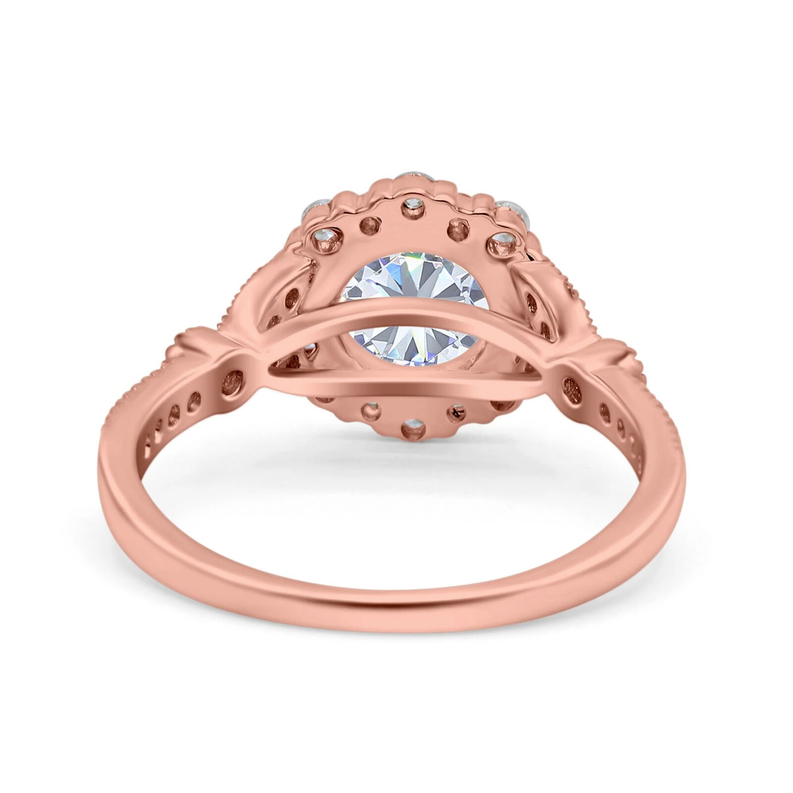 Pre-owned Emerald 14k Rose Gold Floral Art Deco Engagement Ring Simulated Cubic Zirconia In Pink