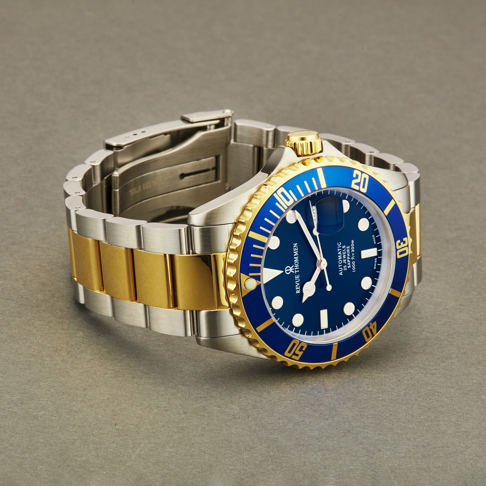 Pre-owned Revue Thommen Men's Diver Stainless Steel/goldtone Automatic Watch 17571.2145